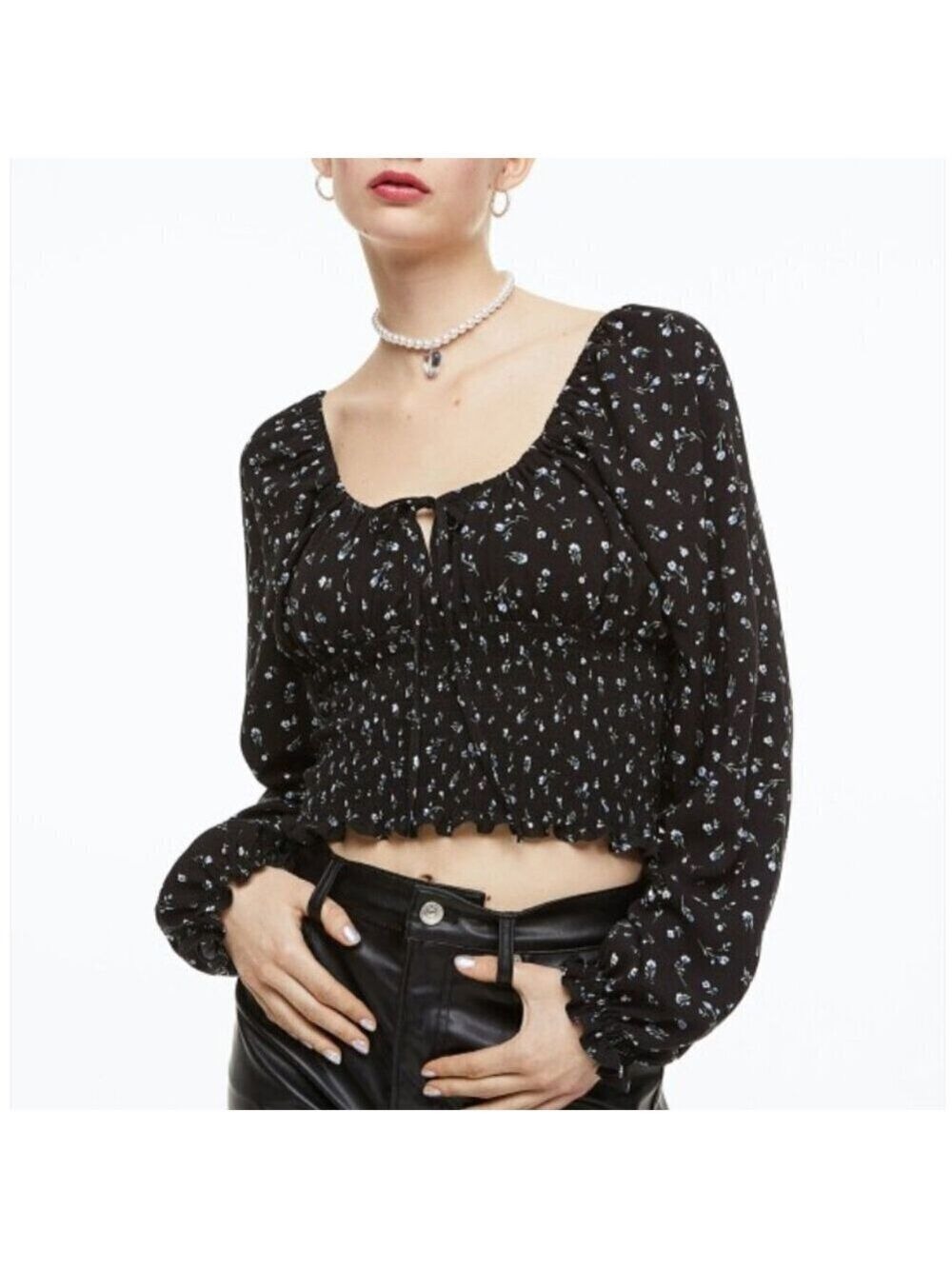 H&M Smocked Floral Blouse XXL